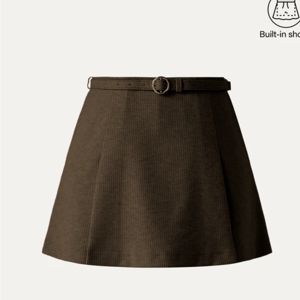 OGL Belted Mini Skirt With Shorts Pockets - Oliver Coffee NEW MEDIUM OLD MONEY - Picture 3 of 9